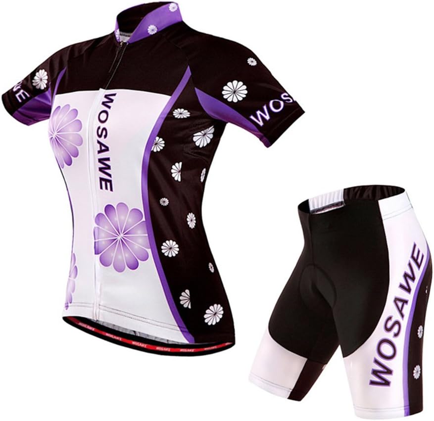LSKCSH Violet Women's Bicycle Cycling Breathable Quick-drying Jerseys Set Bike Jersey Cycle Short Sleeve Jacket 4D Cushion Padded Tight Shorts Pants