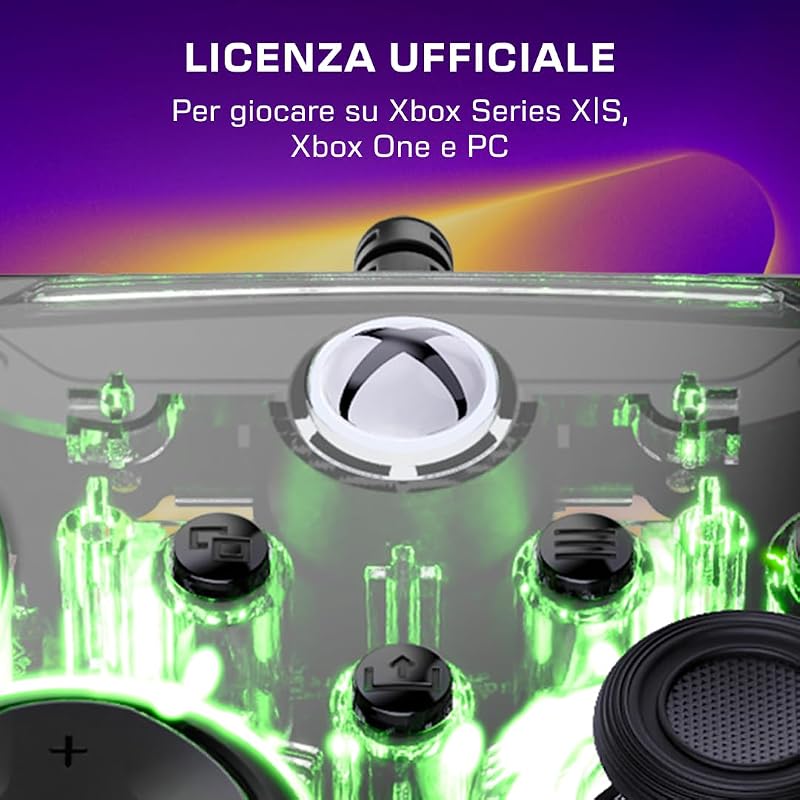 Afterglow Trasparente Controller Gamepad RGB cablato - Con licenza per Xbox Series XS, Xbox One e Windows - Pulsanti programmabili, grilletti effetto Hall