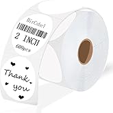 2 Inch White Circle Thermal Labels, 600 Labels/Roll,Self-Adhesive Round Inventory Stickers, Multi-Purpose Round Roll Thermal Printing Stickers for Business and Domestic Use