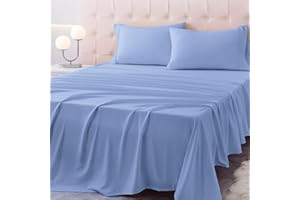 Homilay Queen Size Bed Sheet Set - 4 Piece Soft Microfiber Sheets with Deep Pockets, Cooling Technology, and Wrinkle-Free Pillowcase. Hotel-Quality, Durable Bedding, Chambray Blue
