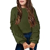 Arshiner Girls Long Lantern Sleeve Sweaters Crew Neck Knit Pullover Jumper Top