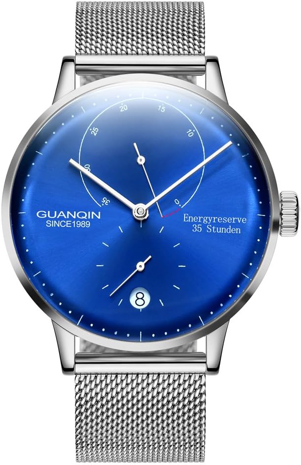GuanqinMen Calendar Analogue Automatic Self Winding Mechanical Wrist Watch with Stainless Steel Leather Band