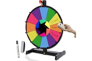 iElyiEsy 15" Prize Wheel 12 Slots Tabletop Spinning Wheel for Prizes with Non-Slip Suction Cup Base Dry Erase Marker and Eraser, Customized Spin Wheel for Trade Show Carnival Party Fortune Game