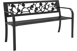 Outsunny 50" Outdoor Bench, Metal Frame Patio Loveseat with Floral Pattern Backrest, Cured Armrest, for Conservatory, Garden,
