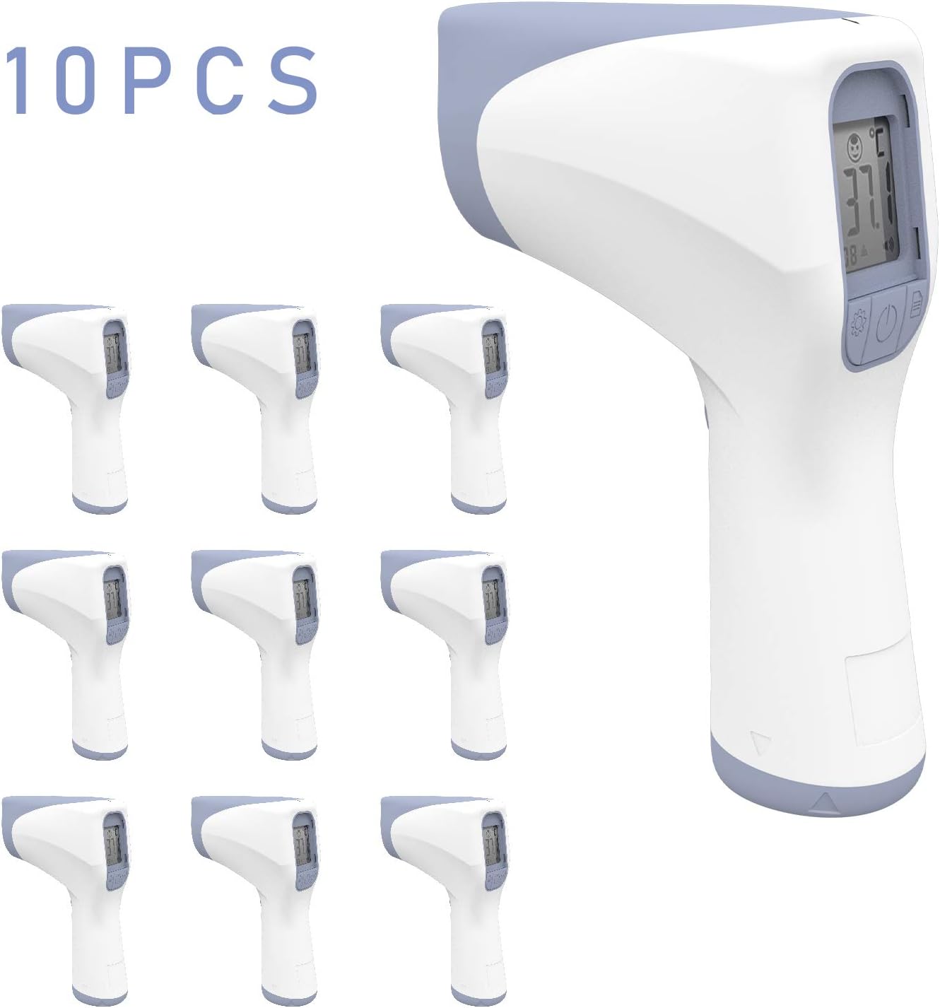 Teamgee Forehead Thermometer Infrared Thermometer for Adult Baby Kid, Ear and Forehead Function with Fever Alarm and Memory Function Accurate Fast Temperature Gun Non-Contact Measurement(10 Packs)