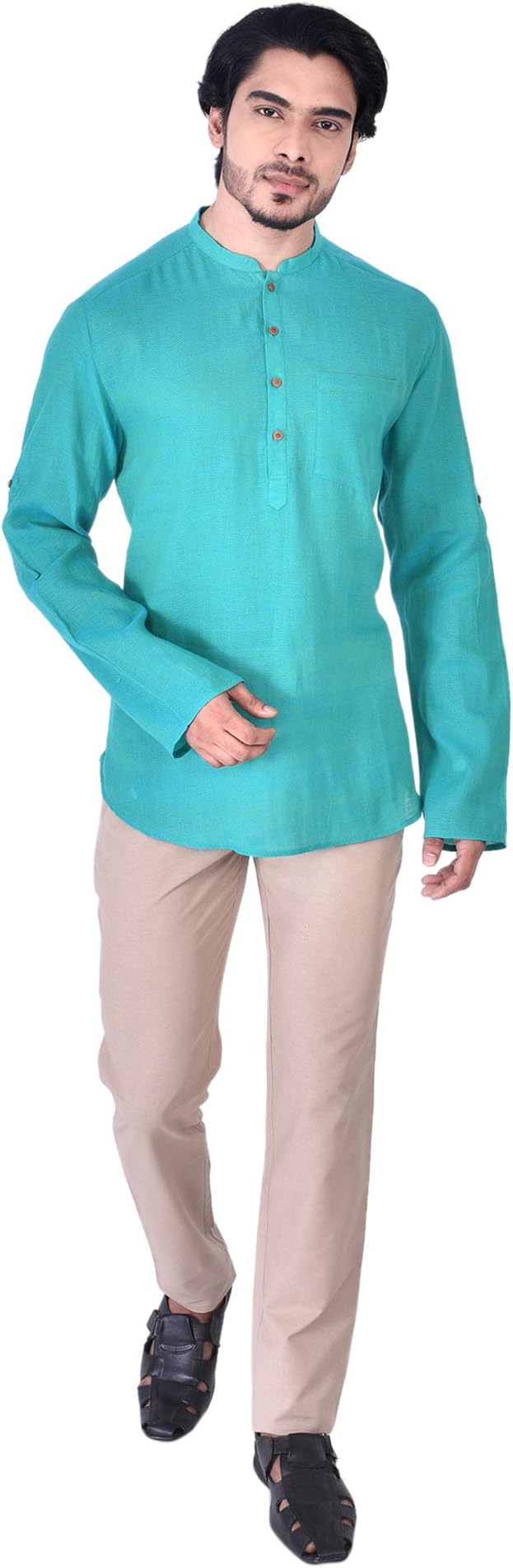 Manthan Men's Banded Collar Short Kurta