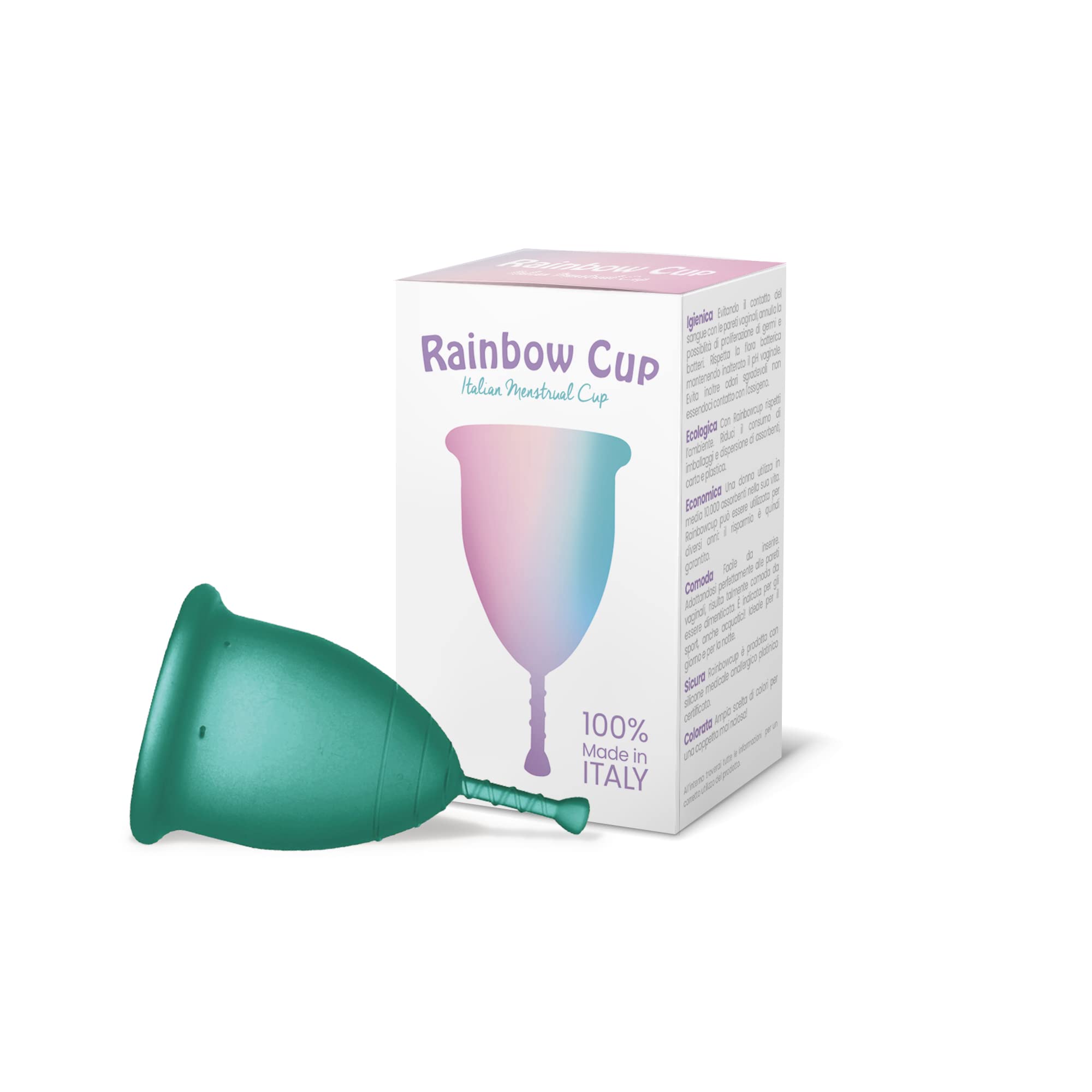 Rainbow Cup Medical Silicone Menstrual Cup Without Latex and Additives, Comfortable, Eco-Friendly, Safe, Available in Multiple Variations, Toned Menstrual Cup, Emerald Color, Size 2