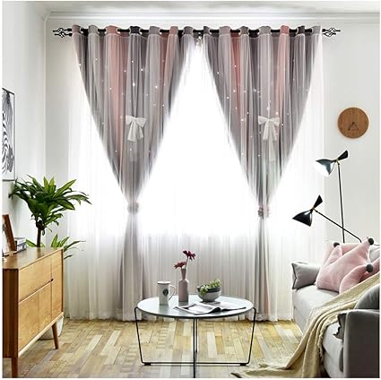 Amazon カーテン 遮光カーテンフリルカーテン 透かし彫り 星柄 おしゃれ 可愛い 遮光率90 混合色 お風呂 脱衣所 寝室 居間寝室 出窓 リビング 子供部屋 外から見えにくい インテリア カーテン オンライン通販