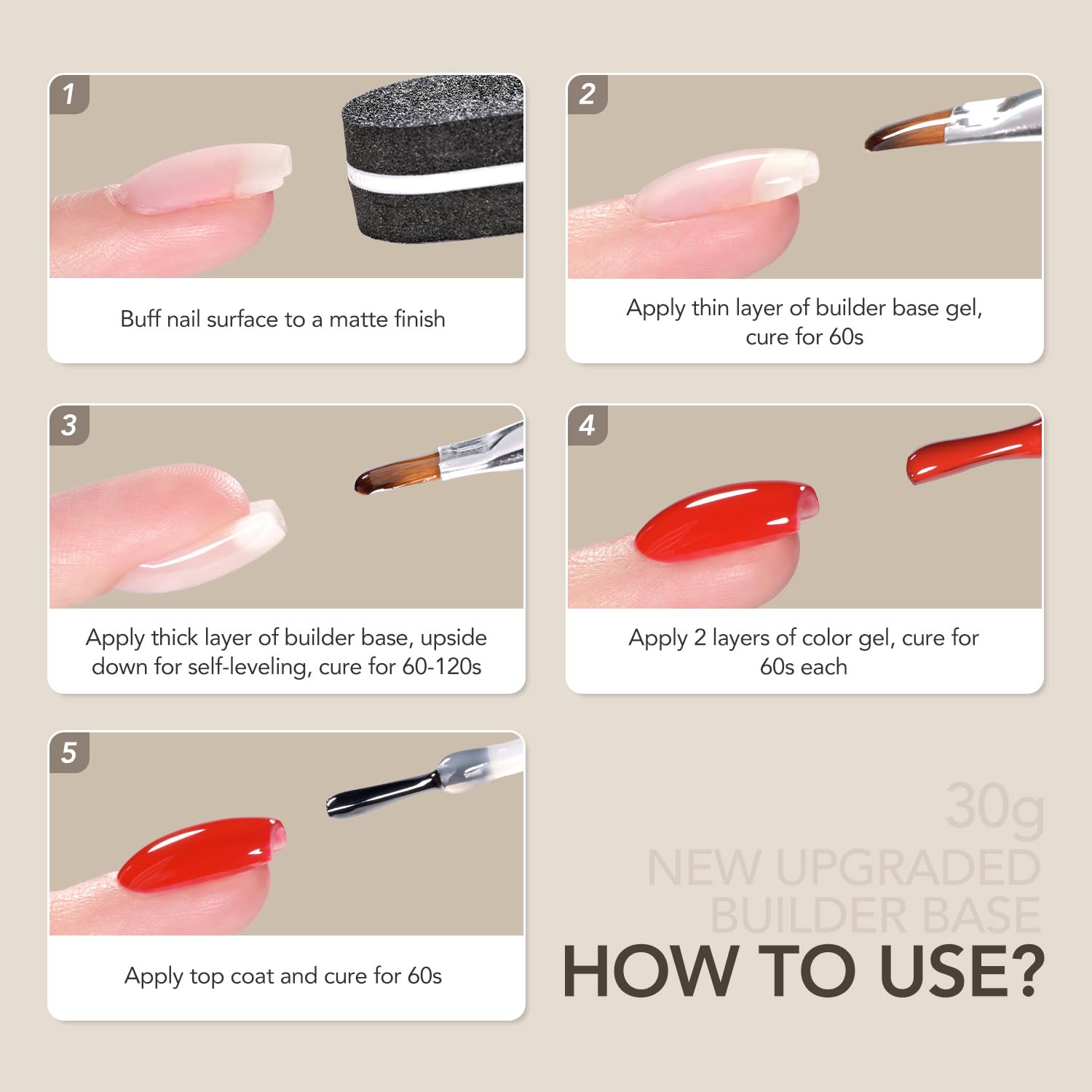 GAOY 30g Builder Base, Clear Nail Builder Gel, 2-in-1 Soak Off UV Gel for Nail Strengthening and Building, UV Light Cure - Image 6