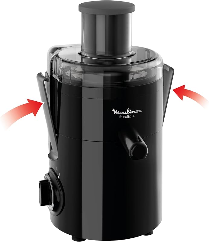 Frutelia JU370810 - Licuadora 350 W, gran diámetro de apertura, diseño compacto, 2 velocidades, filtro de acero inoxidable, depósito de 950 ml, piezas extraíbles aptas para lavavajillas
