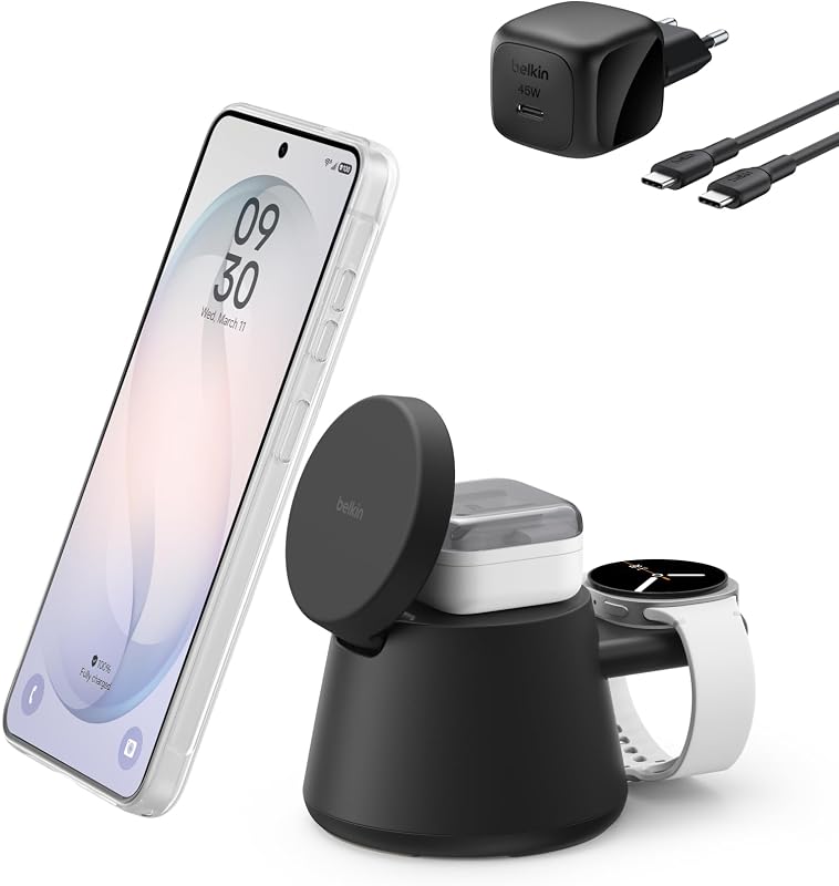 UltraCharge 3-in-1 Induktive Ladestation mit Qi2, 25W – Schwarz
