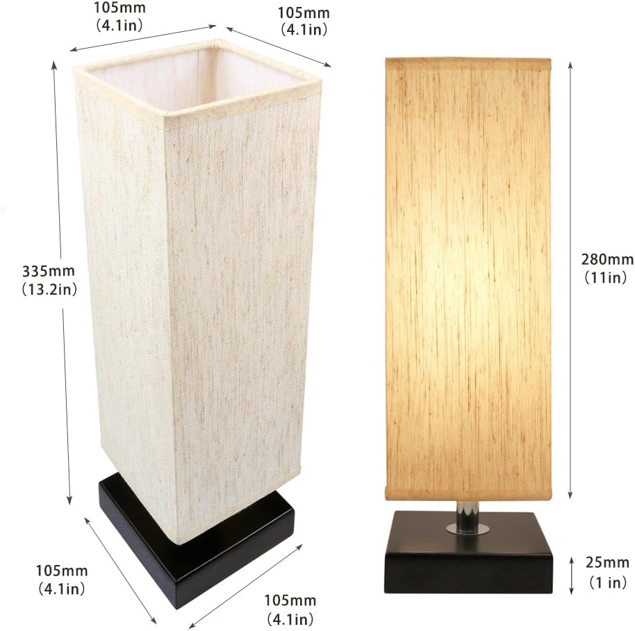 Bedside Table Lamp, Aooshine Minimalist Solid Wood Table Lamp Bedside Desk Lamp with Square Flaxen Fabric Shade for Bedroom, Dresser, Living Room, Kids Room, College Dorm, Coffee Table, Bookcase - - 