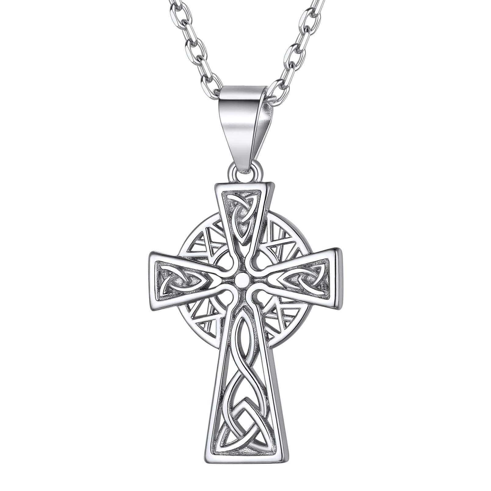 ChicSilver Cross Necklace Womens Sterling Silver Celtic Cross Jewellery S925 Silver Irish Knot Necklace Lucky Gifts