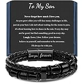 Memgift 𝐋𝐞𝐚𝐭𝐡𝐞𝐫 𝐁𝐫𝐚𝐜𝐞𝐥𝐞𝐭 𝐅𝐨𝐫 𝐌𝐞𝐧 Birthday Valentines Day Gifts for Son Grandson Man Dad Boyfriend Husband Brother Double-Row Braided Leather Bracelet for Men 7.5 8.5 9 Inches