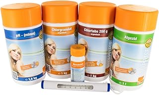 Steinbach Poolchemie Chlor Starterset, 6-teilig, Algezid, Chlorgranulat, Chlortabs, pH- (minus) Granulat, Thermometer, Teststreifen, 0759001TS