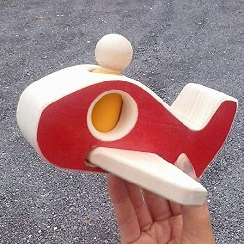 Handcrafted In Virginia Eco-Friendly Wood Toy Made With Non-Toxic Paint, Wooden Red Toy Plane With Removable Rider