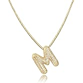 SKQIR Diamond Initial Letter Necklace for Women Bubble Gold Plated Puffy Balloon Alphabet Crystal Zircon Pendant Name Necklace Dainty Charms Trendy Jewelry Gift for Women
