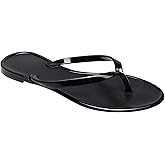 Libbook Womens Flip Flops Thong Sandals Jelly Shoes Flat for Ladies Slides Black Slippers Size 9 Slip On Summer Beach Dressy