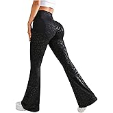 WDIRARA Women's Leopard Print Flare Yoga Pants Athletic Workout Elastic Waist Bell Bottoms Pants with Pocket
