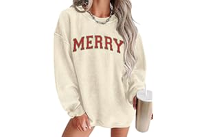 MAXIMGR Merry Christmas Sweatshirts Women Oversized Corduroy Merry Sweatshirt Jolly Sweater Xmas Holiday Pullover Tops