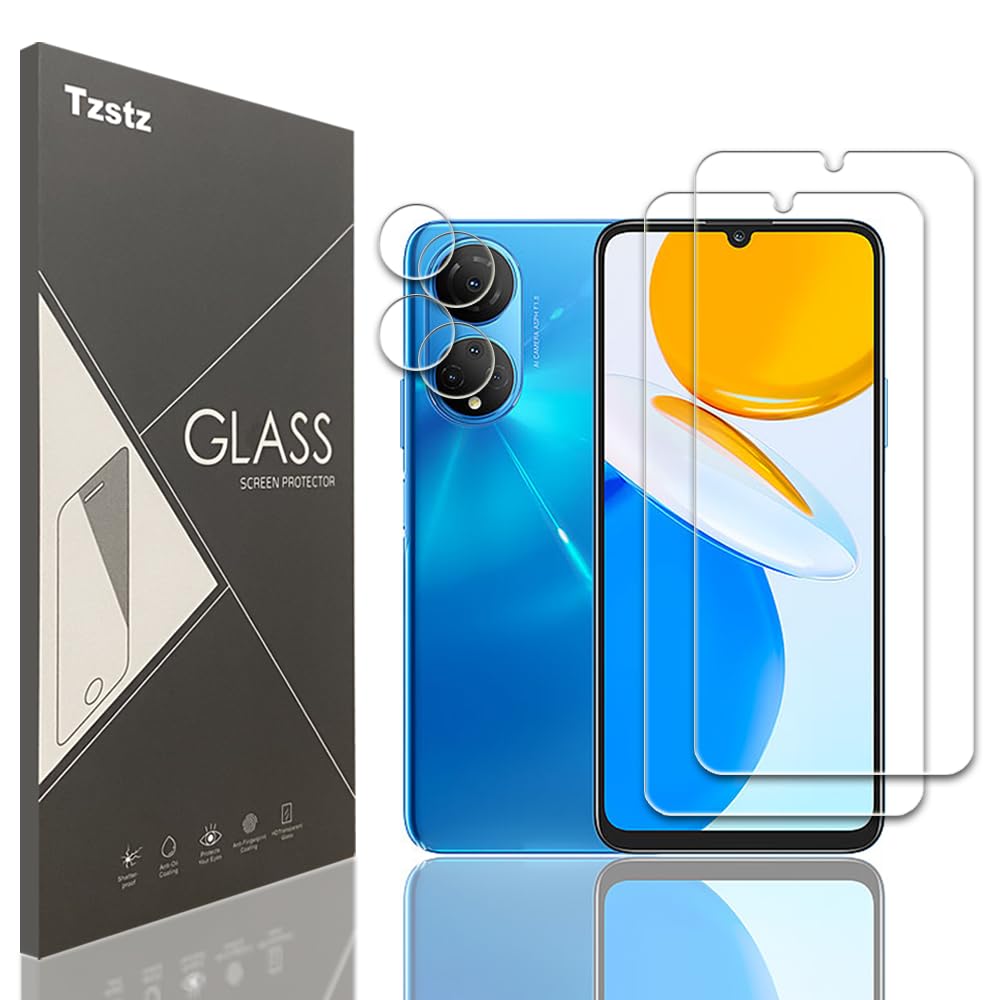 Tzstz 2 + 2 Pieces with Honor X7 Compatible Screen Protector, 9H Hardness, Anti-Scratch, Tempered Glass Protector