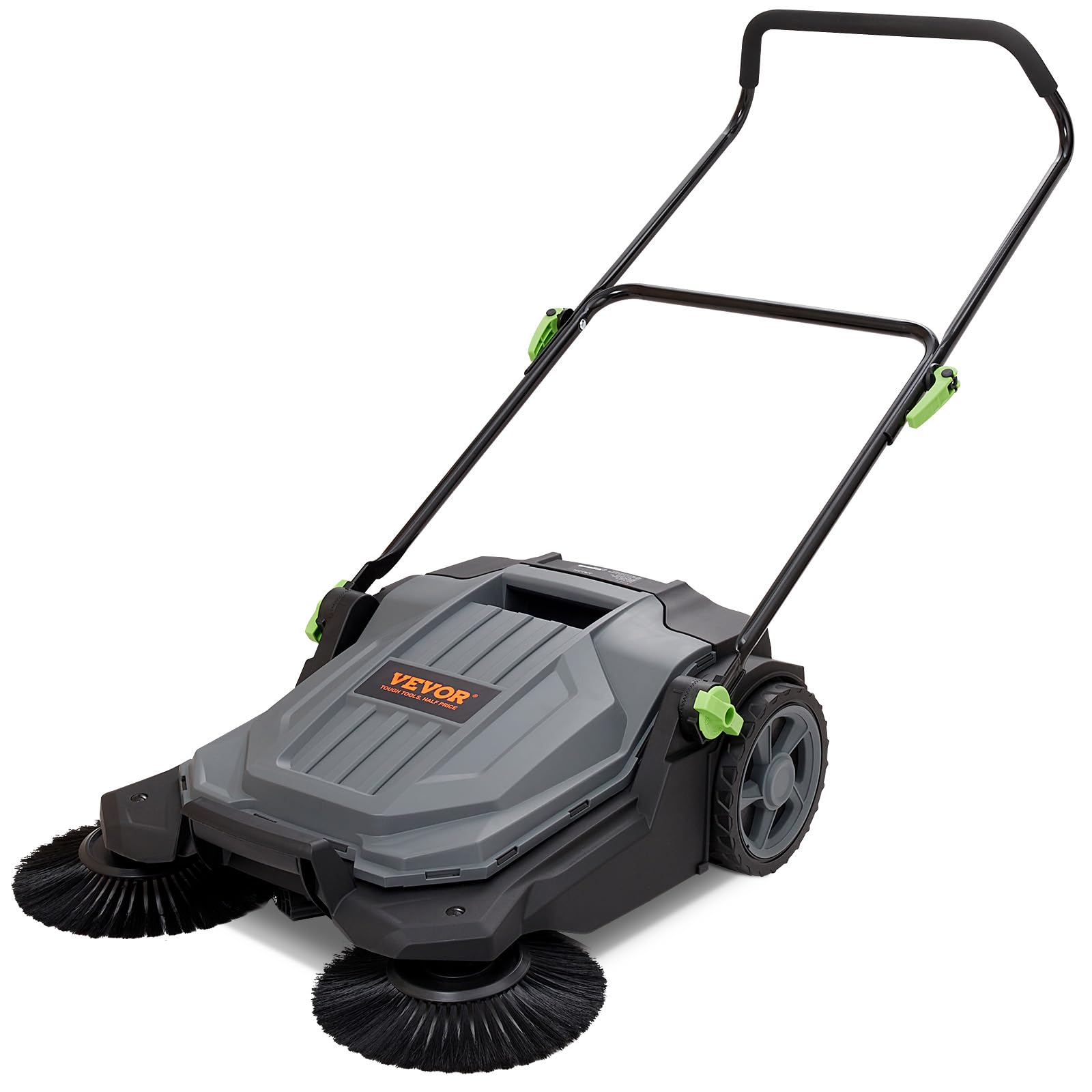 Photo 1 of VEVOR 25.6" Sweeping Width Floor Sweeper Manual Non-Electric 5-Gallon Waste Container, Angle & Height Adjustable Folding Handle for Walkway, Yard, Garage, Patio, Gray + Black