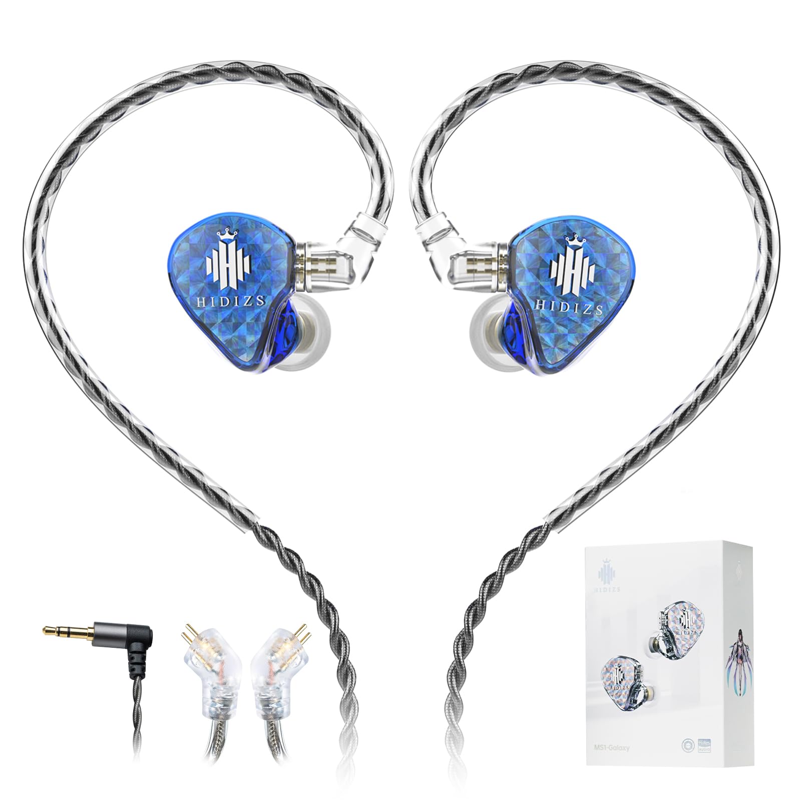 Hidizs MS1-Galaxy Earphones Wired In-ear Monitors IEM, High-Performance Dual Magnetic Circuit Dynamic Driver, 3.5mm Plug, Inline Control Microphone Detachable, 0.78mm 2 Pin Cable