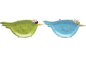 StealStreet SS-CG-62657, 11 Inch Pair of Blue and Green Polka Dotted Bird Plates Set of 2