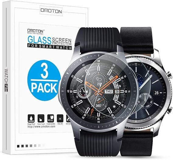 OMOTON Tempered Glass Screen Protector Compatible Samsung Gear S3/ Galaxy Watch 46mm [3 Pack]