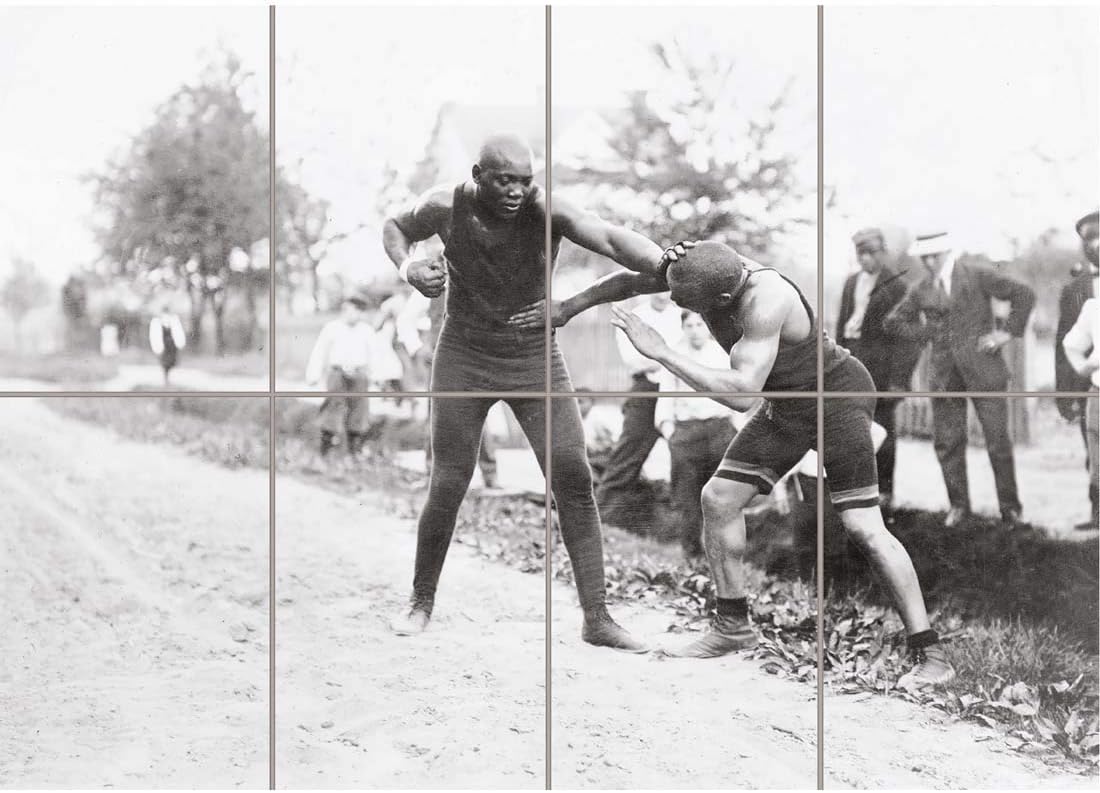 Amazon Doppelganger33 Ltd ヴィンテージ ジャック ジョンソン ボクサー 裸ナックル ファイト ウォールアート マルチパネルポスタープリント 47x33インチ アートフレーム ポスター オンライン通販