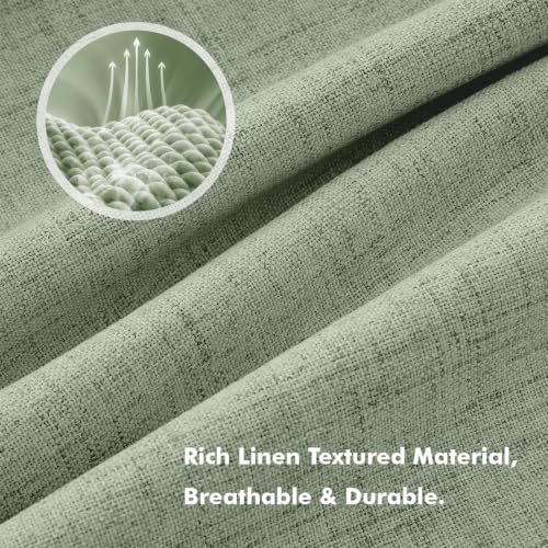 MIULEE 100% Blackout Linen Curtains 42 x 84 Inch Sage Green 2 Panels | Thermal Insulated, Room Darkening Drapes for Bedroom Living Room, Back Tab Rod Pocket Pinch Pleated, Solid Luxury Decor