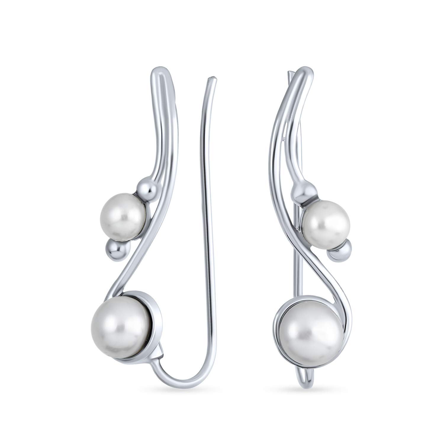 White Freshwater Cultured Pearl Wire Ear Pin Climbers Earrings For Women Round Crawlers .925 Sterling Silver โ image 1
