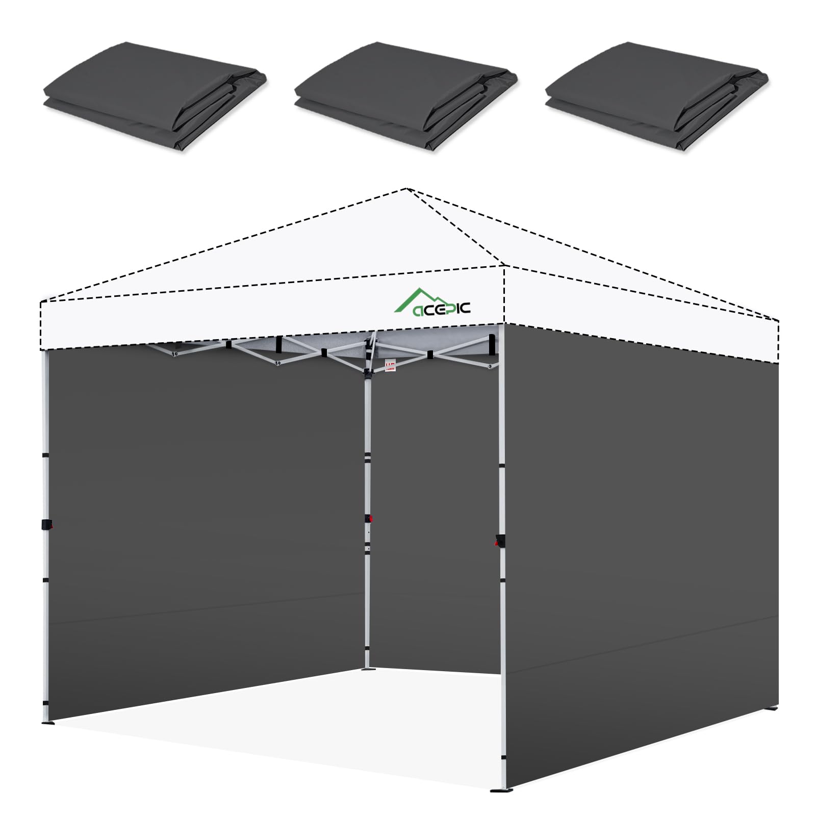 Acepic Sidewalls for 10x10 Pop Up Canopy, 210D Polyester Waterproof Canopy Sidewalls with UV Protection, Sunwall Only (Dusk Gray, 10 * 10ft 3PCS) Image