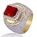 TOPGRILLZ 14K Gold Plated Iced Out CZ Simulated Diamond Ruby Cushion Bling Hip Hop Punky Ring for Men