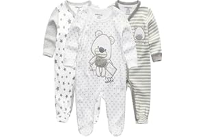 Kiddiezoom Baby and Toddler Boys' 3-Pack Snug Fit Footed Cotton One-Piece Romper Jumpsuit