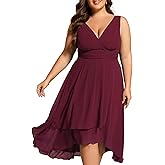 Ever-Pretty Plus Women's V Neck Chiffon Pleated Sleeveless High Low Tea Length Plus Size Cocktail Dresses
