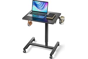 ErGear Laptop Mobile Standing Desk, Height Adjustable Laptop Desk with Wheels, Pneumatic Mobile Desk with Hook and Cup Holder, Rolling Desk for Home Office Workstation for Standing or Sitting, Black