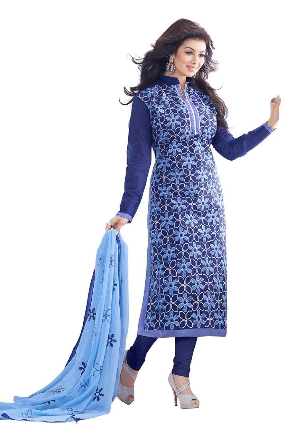 dnveens women's chanderi dress material (blrsfsmy03_free size_blue)