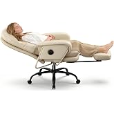 FLEXISPOT Multi-Task Ergonomic Office Chair with Footrest, Beige White, HC4 | Computer Desk Chairs Indoor Lounge Chair with 90-165&deg; 4-Level Reclining, Chairs for Working Relaxing, PU Leather, Basic Back