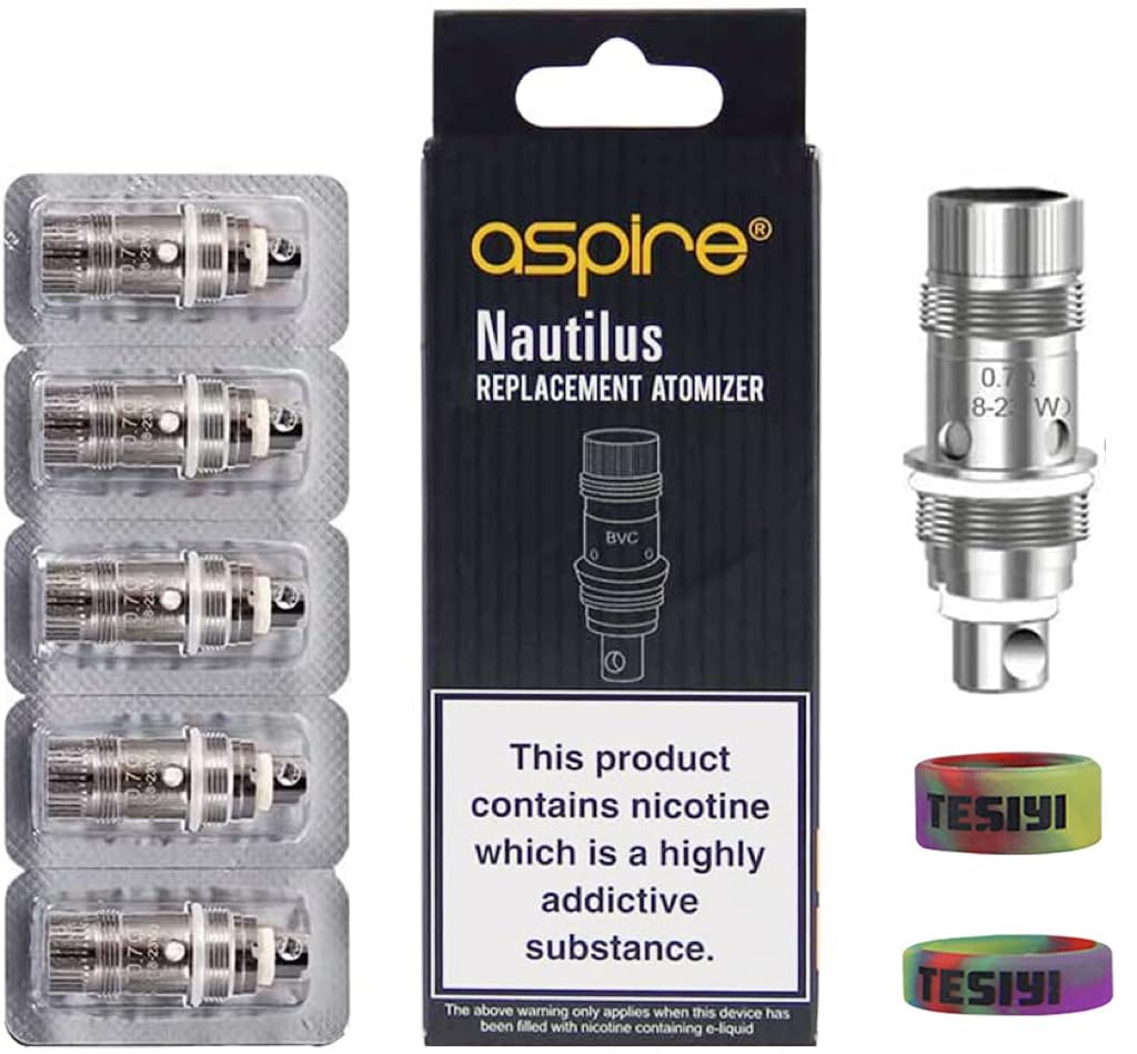 Aspire Nautilus Coils 0.7 ohm Nautulus 2 2s Replacement BVC Coils Atomizer Atomiser Tank for Zelos 2 50w Nautilus AIO Premium Kit Pack of 5 TESIYI