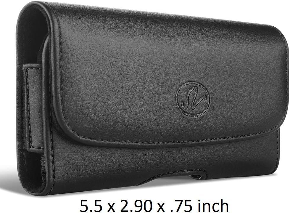 Leather Carrying Protective Case Holster Belt Clip and Loops for LG Aristo 2 Plus Devices - (Pouch Dimension: 5.50 x 2.90 x 0.75 inch)