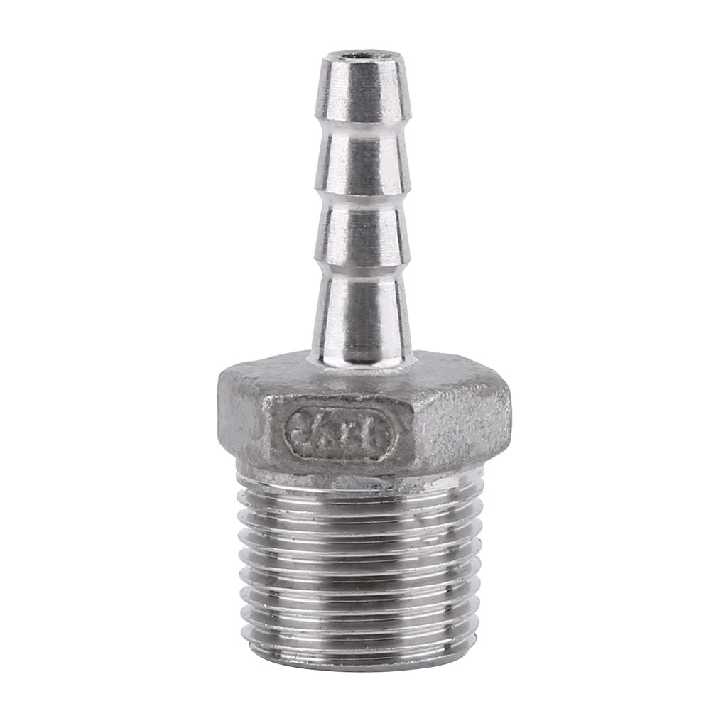 SS304 Stainless Steel Barb Hose Tail Connector Male Thread Pipe Fitting BSP Barb Adapter Fittings Fuel Hose Joiner Pipe Connector(3/8 * 6mm)