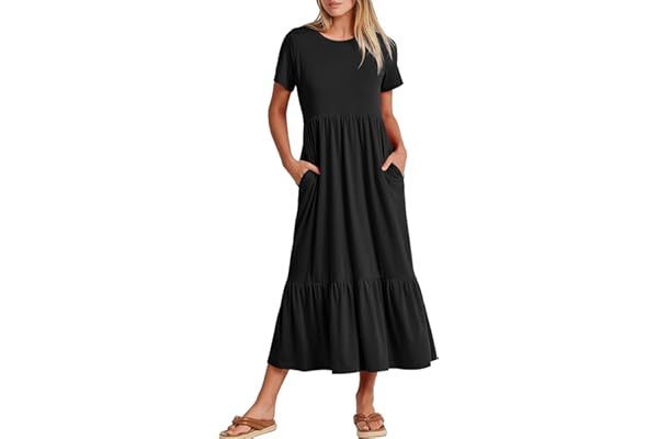 ANRABESS Womens 2026 Summer Casual Maxi Dress A line Tiered Flowy Short Sleeve Crewneck T Shirt Beach Travel Long Dresses