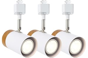TeHenoo Track Lighting Heads Pack 3, H Type, GU10 Bulb Socket,Matte White, Natural Solid Wood Accent,Track Lights