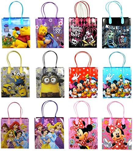Fieston Express - Treat Goody Havy Duty Plastic Bags for Girls - Assorted Disney Styles - 12 Pieces - Perfect Party Favors