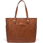 LOVEVOOK Laptop Tote Bag for Women,Vintage Leather Work Tote Bag for Women, 17.3 Inch Computer Briefcase Bag,Waterproof Teacher Business Office