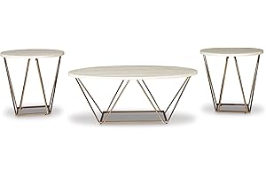 Signature Design by Ashley Tarica Modern 3 Piece Table Set, Includes Coffee & 2 End Tables, White & Gold