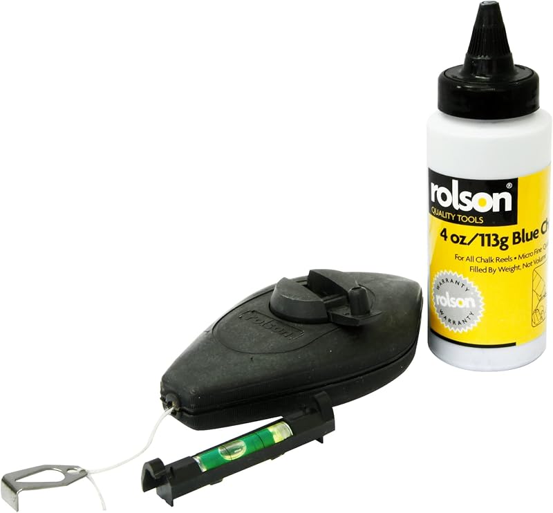 Rolson 52537 3 pc Chalk Line Set 15m Reel Blue Chalk Line Level