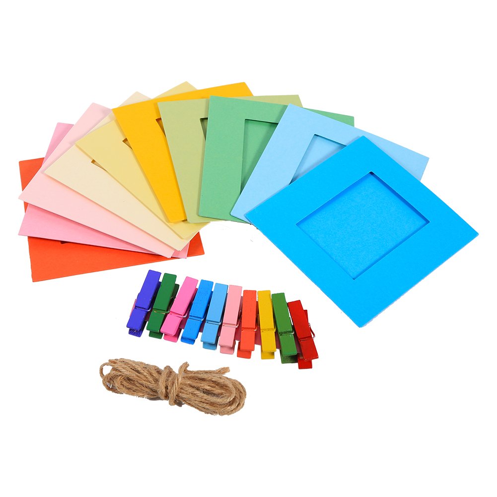 10 Pcs 3 inch Paper Picture Frames Hanging Color Photo Frame Display Modern Home Decor + Color Clips
