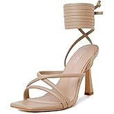 Mostrin Womens Sandals Strappy Heels for Women Lace Up Square Open Toe Heels Tie Up High Heeled Sandals for Prom, Party, Daily Wear